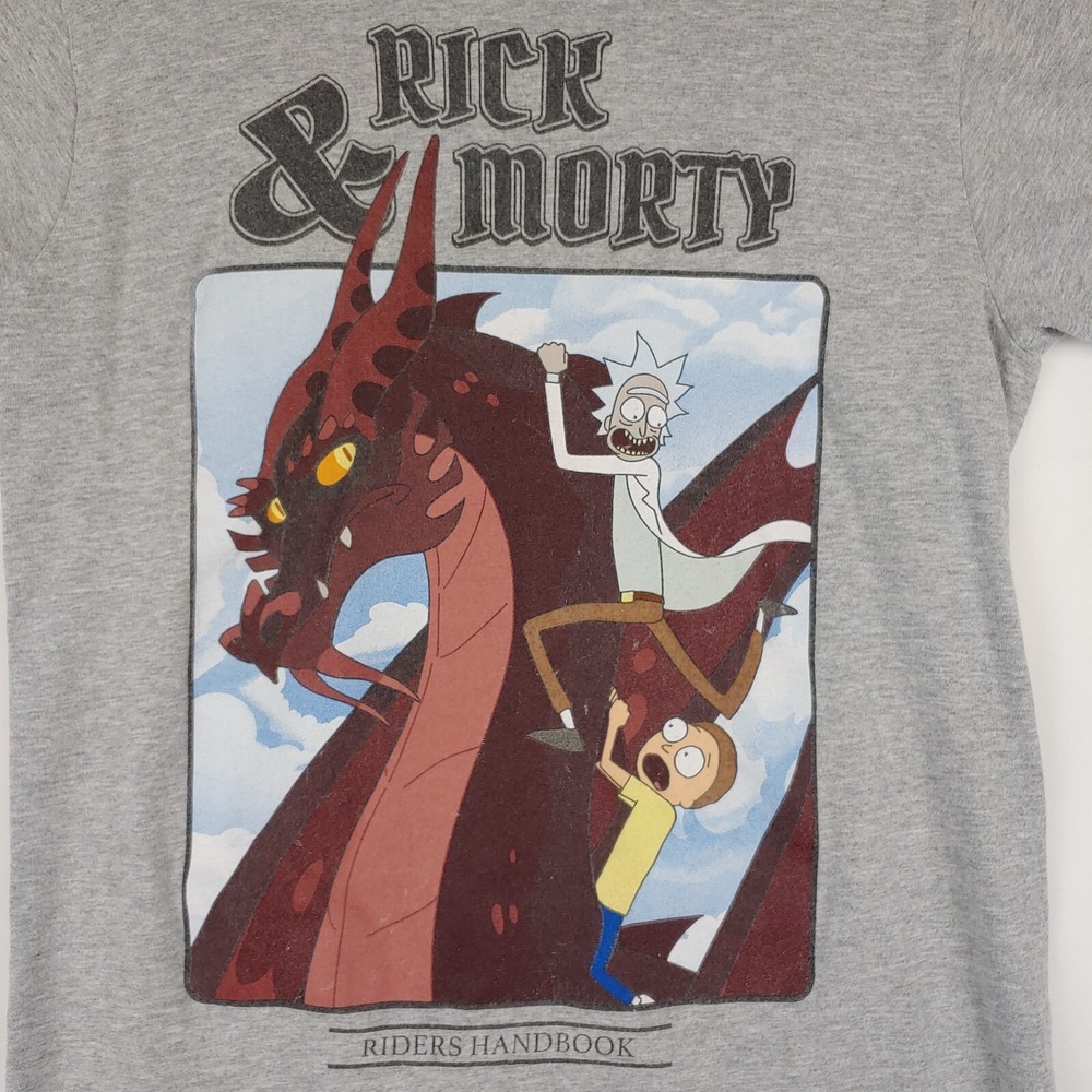 Rick & Morty T Shirt Mens S Gray Riders Handbook Graphic Print Adult Swim 2019